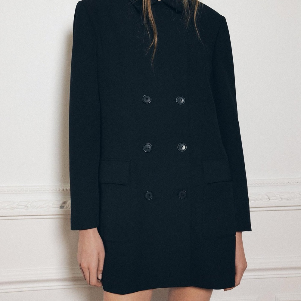 Zara XS Black Double-Breasted Coat Dress